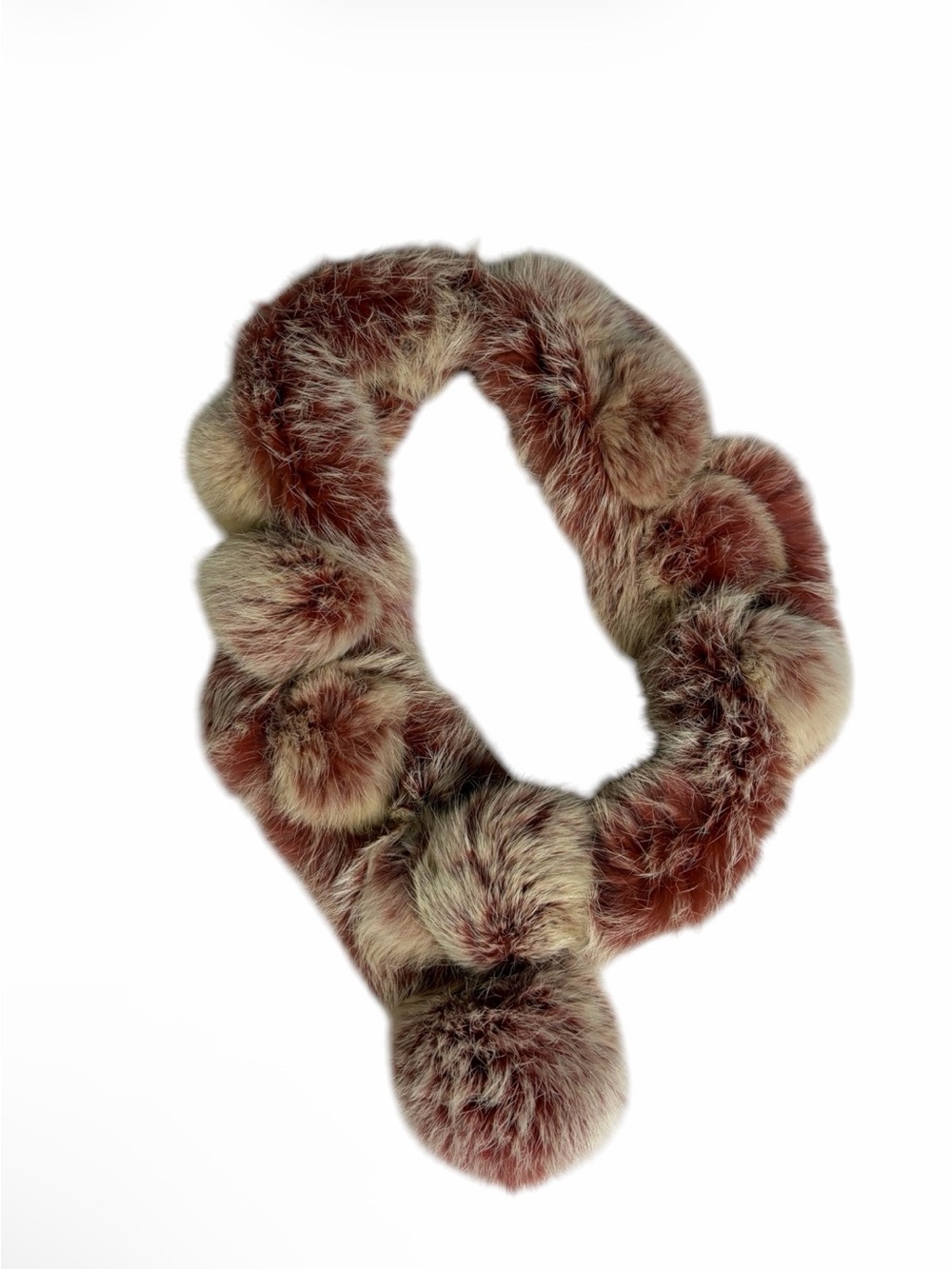 Cream & pink Pom Pom rabbit fur convertible wrap scarf
